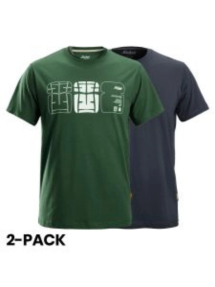Snickers 2522 AllroundWork, T-Shirt With Artwork Print, 2-pack - Forest Green/Navy