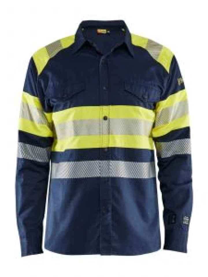 3229-1517 High Vis Work Shirt Fireproof 8933 Navy_Yellow Blåkläder 71Workx Front