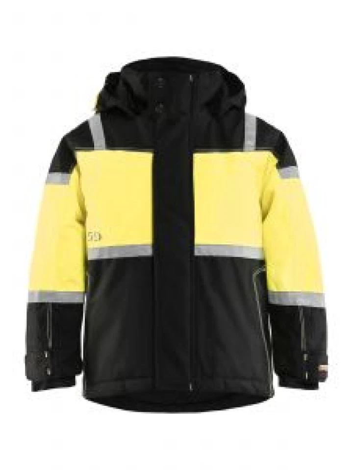 4858-1977 Kids Winter Jacket - 9933 Zwart/High Vis Yellow - Blåkläder - front