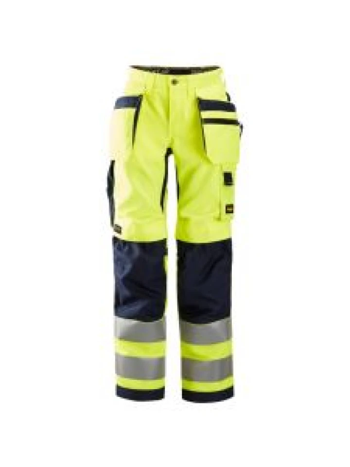 Snickers 6730 AllroundWork, Women's High-Vis Work Trousers+ Holster Pockets, Class 2 - Yellow/Navy