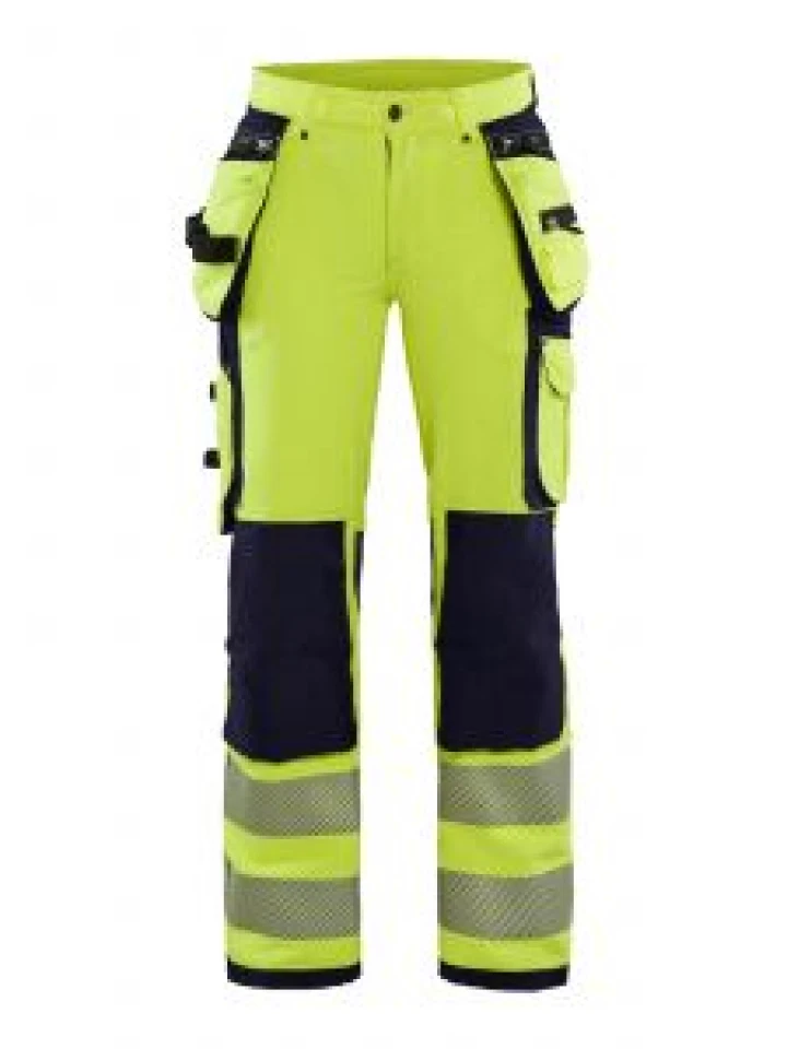 7197-1642 Women's Work Trousers High Vis 4-Way Stretch - 3389 Vis Yellow/Navy Blue - Blåkläder - front