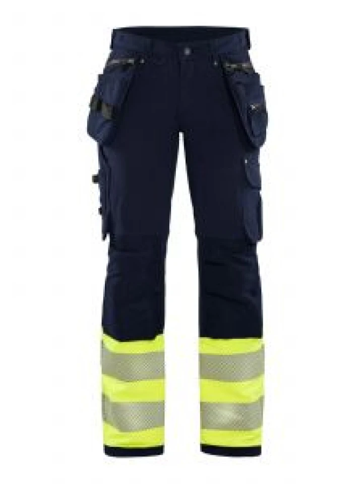 7193-1642 Women's Work Trousers High Vis 4-Way Stretch - 8933 Navy Blue/Vis Yellow - Blåkläder - front
