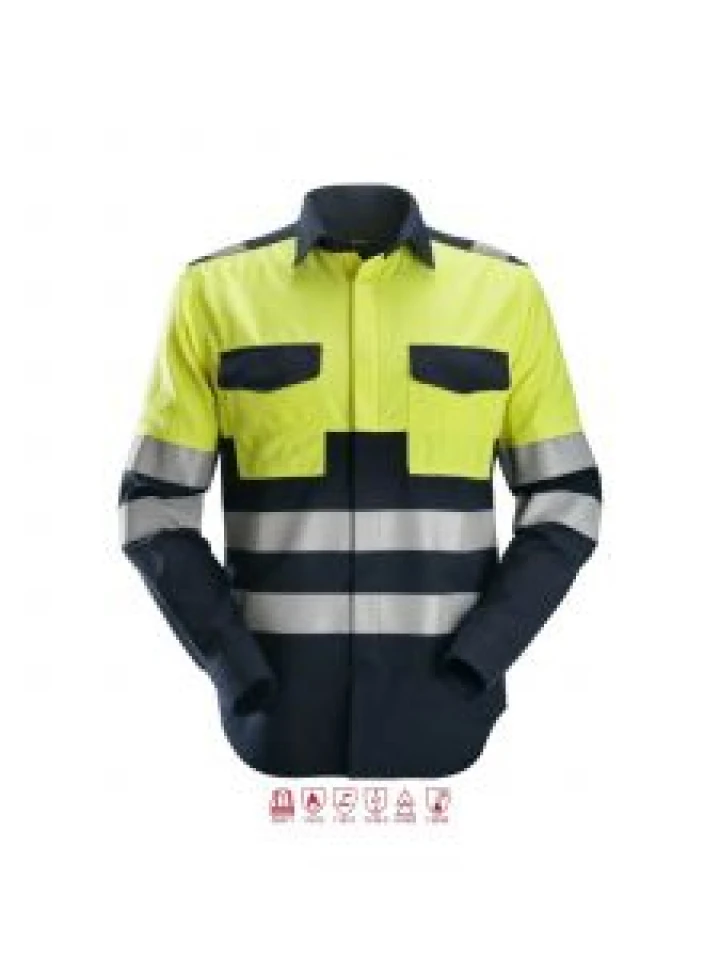 Snickers 8563 ProtecWork, l/s Welding Shirt High-Vis, Class 3 - Navy / High Vis Yellow