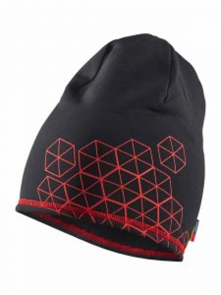 9225-2532 Beanie Limited Hexagon - 9956 Black/Red - Blåkläder - front