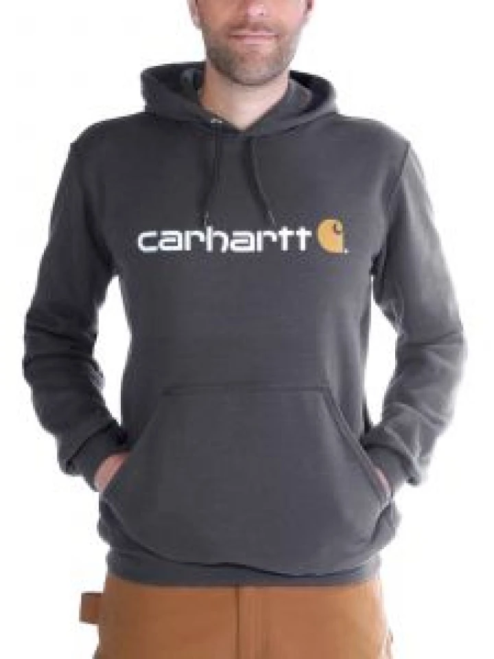 Carhartt 100074 Signature Logo Midweight Hooded Sweatshirt - Carbon Heather