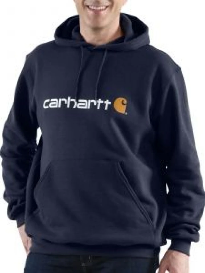 Carhartt 100074 Signature Logo Midweight Hooded Sweatshirt - New Navy