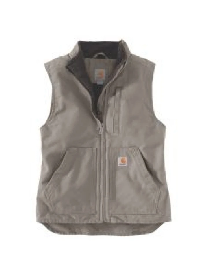 Carhartt 104224 Women’s Washed Duck Sherpa Lined Mock Neck Vest - Taupe Grey