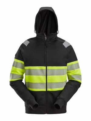 2838 High Vis Work Hoodie Zip Class 1 Black Yellow 0466 Snickers 71workx front