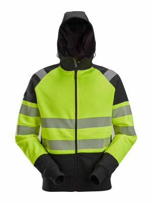 2839 High Vis Work Hoodie Zip Class 2 Yellow Black 6604 Snickers 71workx front