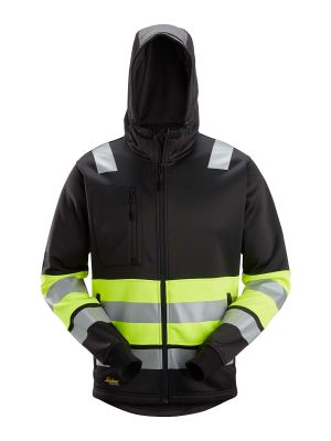 8038 High Vis Work Hoodie Full Zip Class 1 Black Yellow 0466 Snickers 71workx front