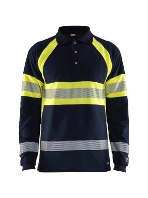 Blåkläder 3438 Multinorm Work Polo Long Sleeve UV 8933 Navy/High Vis Yellow 71workx Front