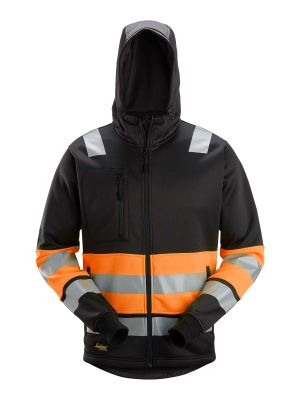8038 High Vis Work Hoodie Full Zip Class 1 Black Orange 0455 Snickers 71workx front