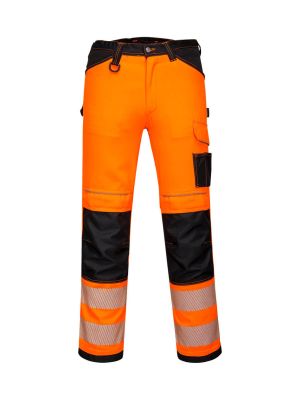 PW385 PW3 High Vis Stretch Work Trouser Women Orange Black 71workx front