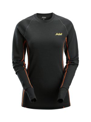 Snickers T shirt Merino Base Layer Stay Warm Top 9470 Women Black Anthracite 0498 71workx front