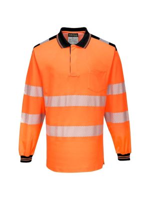 Portwest T184 PW3 High Vis Work Polo Long Sleeve Orange Black 71workx front Portwest T184 PW3 High Vis Work Polo Long Sleeve Orange Black 71workx front