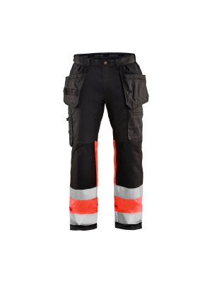 High Vis Trousers With Stretch 1558 Zwart/High Vis Rood - Blåkläder