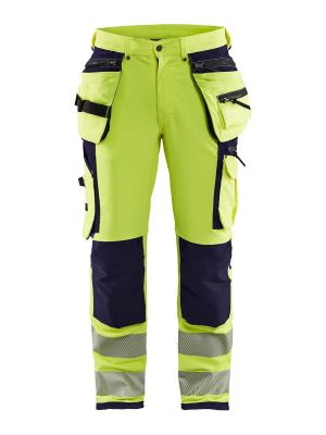 19971642 High Vis Work Trousers Holster Pockets 4-Way Stretch Yellow Navy 3389 Blåkläder 71workx front