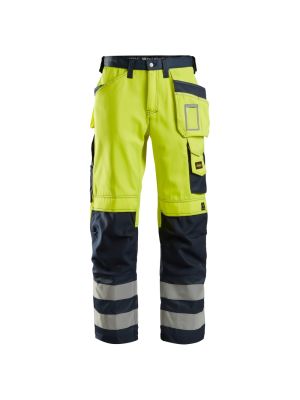 Snickers 3233 Work Trousers+ Holster Pockets High-Vis Class 2 - Yellow/Navy