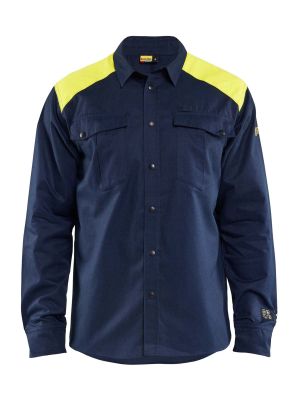 3238-1517 Multinorm Work Shirt Blåkläder Navy Blue High Vis Yellow 8933 Front