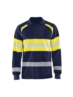 Multinorm Pique Long Sleeves 3438 Marine/High Vis Geel - Blåkläder