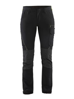 7122-1645 Women's Service Work Trousers 4-way Stretch - Blåkläder - black vis yellow - front 7122-1645 Women's Service Work Trousers 4-way Stretch - Blåkläder - black vis yellow - front