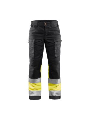 Ladies High Vis Trousers Stretch 7161 Zwart/High Vis Geel - Blåkläder