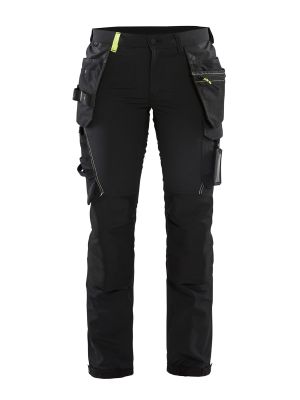 7192-1645 Women's Work Trousers 4-way stretch - Blåkläder - Black/vis yellow - front