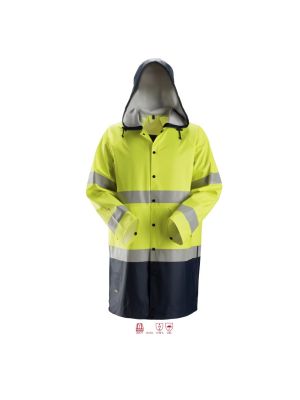 Snickers 8261 ProtecWork, Rain Jacket PU, Class 3 - High Vis Yellow / Navy