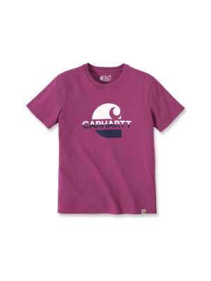 105738 Dames Werk T-shirt Graphic Logo 71workx Magenta Agate Heather P40 voor