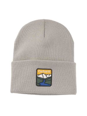 Carhartt 107706 River beanie embroidered patch logo EE2 Gray Dunes 71workx Front