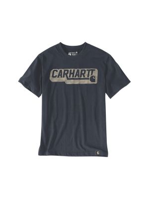 Carhartt Work T-Shirt Relaxed Graphic Logo Camo 107772 I26 Navy 71workx Front