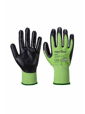 Portwest A645 Cut Protection Nitrile Gloves Green/Black 71workx Both Sides