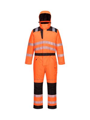 Portwest PW352 High Vis Winter Overall Orange Black 71workx front Portwest PW352 High Vis Winter Overall Orange Black 71workx front