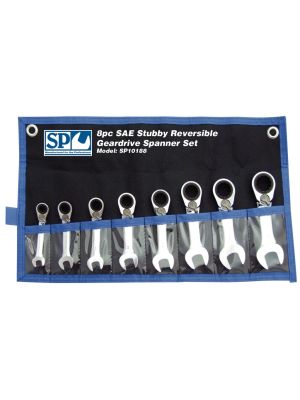 Reversible Geardrive Spanner Set 8pc Stubby 15º Offset Inch - SP Tools