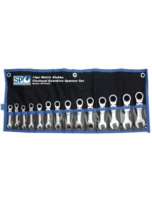 Geardrive Spanner Set 14pc Stubby Flexhead Metric - SP Tools