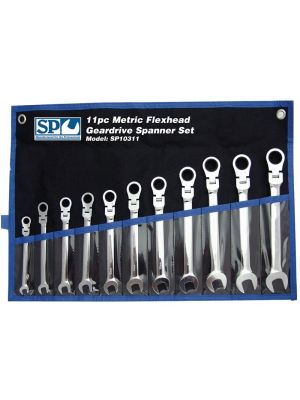 Geardrive Spanner Set 11pc Metric Flexhead SP10311 - SP Tools