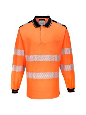 Portwest T184 PW3 High Vis Work Polo Long Sleeve Orange Black 71workx front