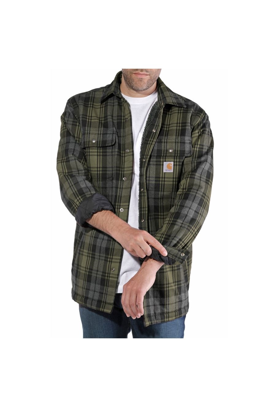 Carhartt mens hubbard nylon sherpa deals lined flannel shirt jacket top