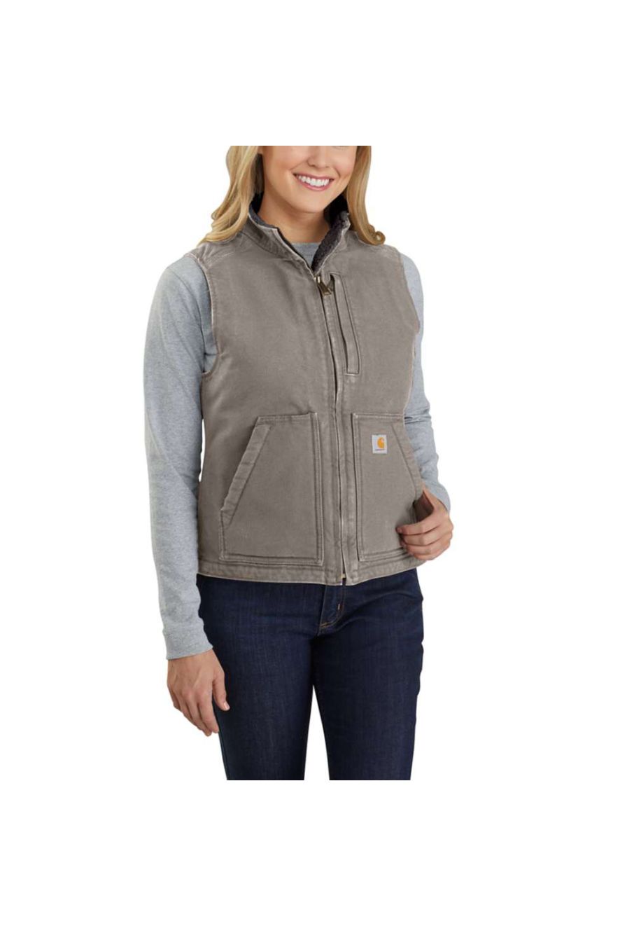 Carhartt Women's Taupe Washed Duck Sherpa-Lined Jacket