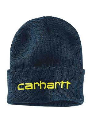 104068 Beanie Knit Insulated Graphic Logo Night Blue H69 Carhartt 71workx front