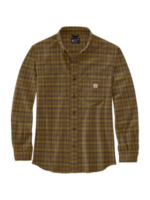 105432 Work Shirt Flannel Plaid Stretch Carhartt Oak Brown B33 71workx front