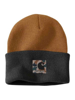 105523 Hat Camo Beanie Knit Carhartt Brown BRN 71workx front