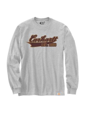 105612 Work T-shirt Long Sleeve Script Graphic - Heather Grey HGY - Carhartt - front