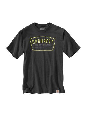 105646 Work T-Shirt Crafted Graphic Logo Print Carhartt Carbon Heather CRH 71workx front