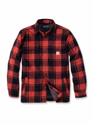 105939 Lumberjack Shirt Flannel Sherpa Carhartt 71workx Red Ochre R81 front