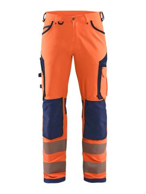 11971642 High Vis Work Trousers 4-Way Stretch Orange Navy 5389 Blåkläder 71workx front