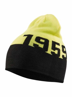 2057-0000 Childeren's Beanie - 9933 Black/High Vis Yellow - Blåkläder - front