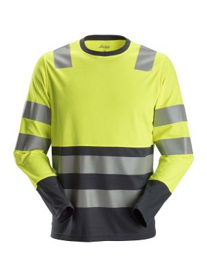 2433 High Vis Work T-shirt Class 2 Snickers Yellow Steel Grey 6658 71workx front
