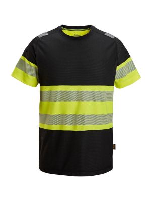 2538 High Vis Work T-shirt Class 1 Snickers Black Yellow 0466 71workx front
