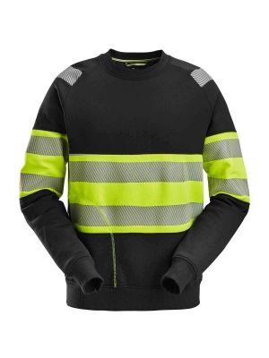 2830 High Vis Work Sweater Class 1 Black Yellow 0466 Snickers 71workx front